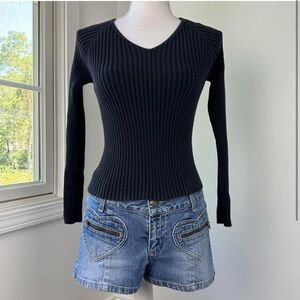 💚 SKIES ARE BLUE V-Neck Ribbed Sweater ~ Hunter Green NWT